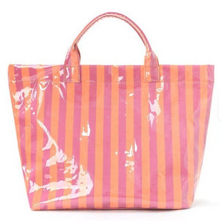 Pink & Orange Striped Vinyl Lg Tote Bag