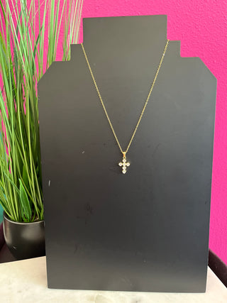 Raimon Gold & Crystal  Dainty Cross Necklace - Water Resistant