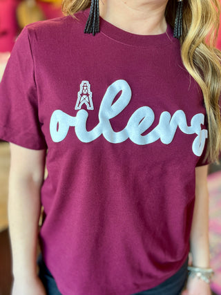 Oilers Puff Print Maroon Tee