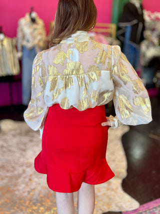 Cream & Gold Metallic Bow Top