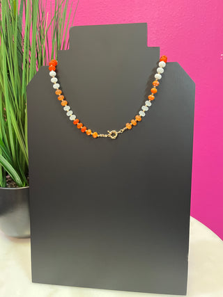 Burnt Orange & White 2 Tone Beaded Necklace