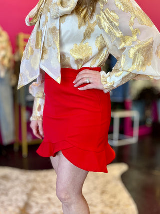 Red Asymmetric Flounce Skirt