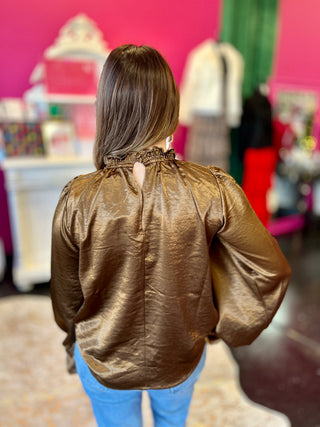 Brown Satin High Neck Top