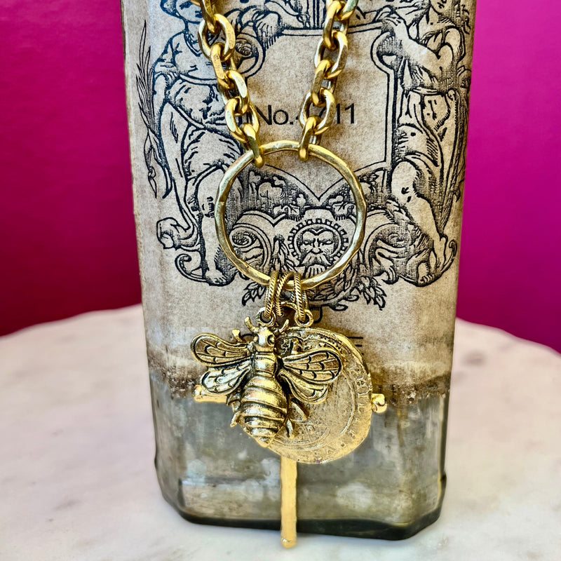 LNL Antique Gold Chain with Charm Pendants