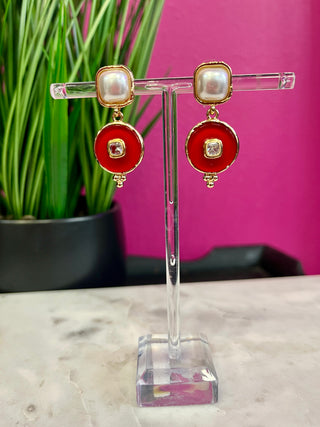 Pearl & Red Small Circle Earring