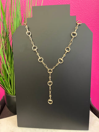 Gold Horsebit Short Lariat Necklace