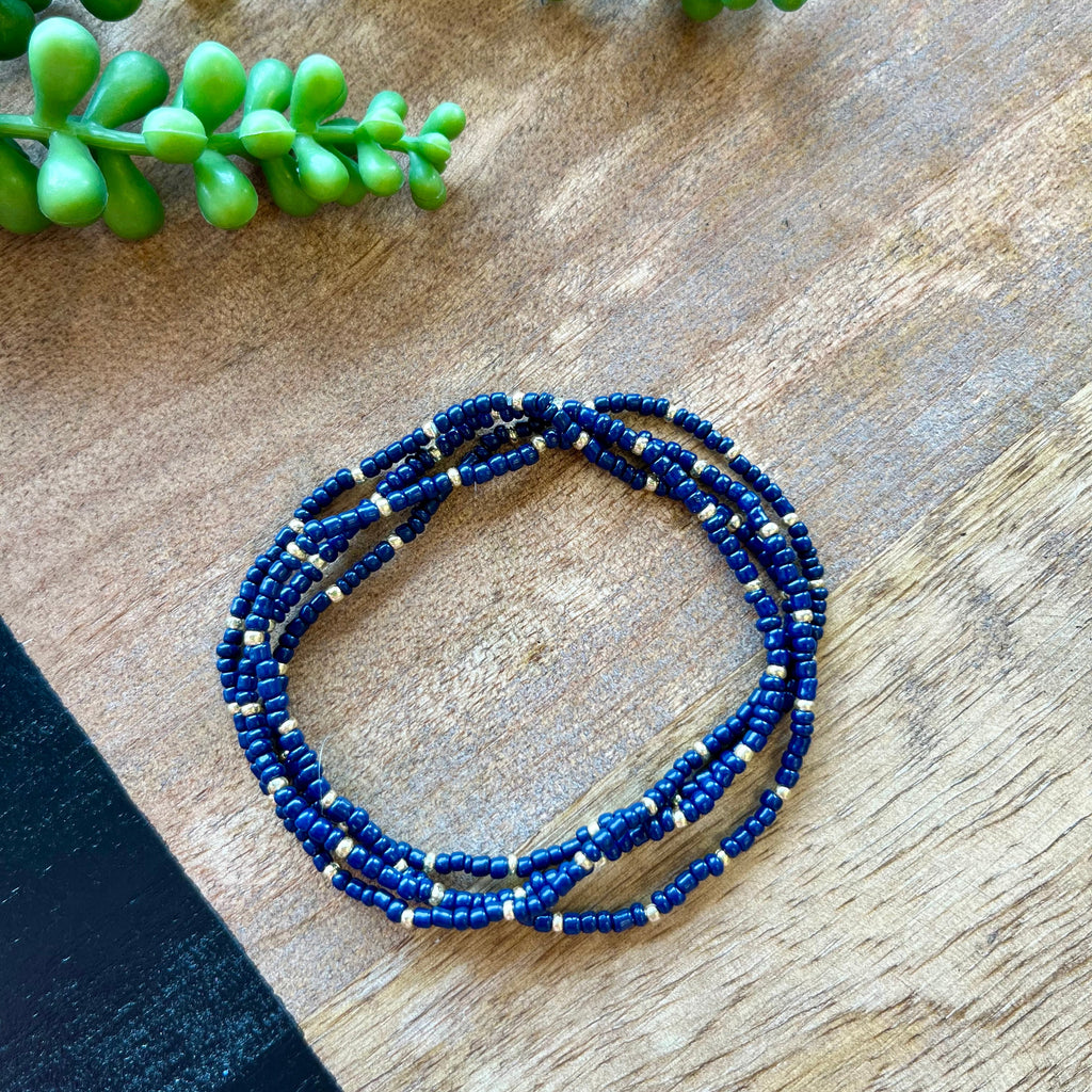 Navy Tiny Bead 4 Bracelet Set