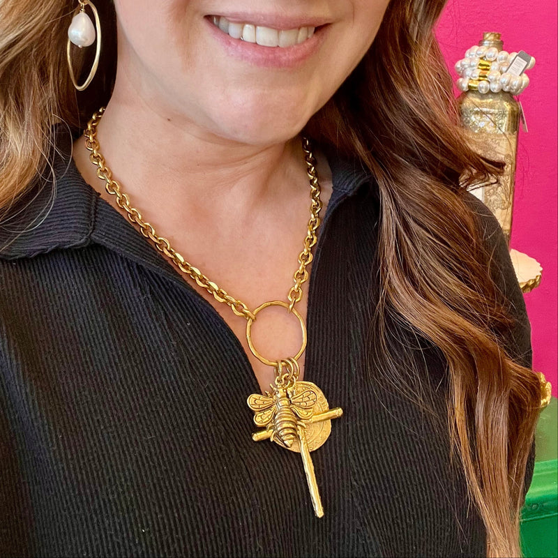 LNL Antique Gold Chain with Charm Pendants