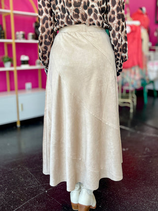 Tan Faux Suede Maxi Skirt