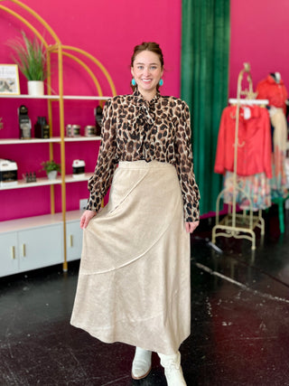 Tan Faux Suede Maxi Skirt