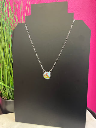 Small Bronc Rider Silver Chain Necklace