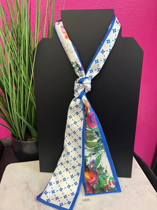 Royal Blue Floral & Butterfly Medium Twilly