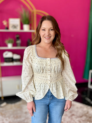 White & Black Polka Dot Peplum Top