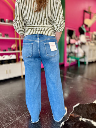 Medium Wash Mid Rise Wide Leg Denim Jean