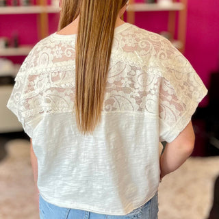 White  Lace Yoke Knit Top