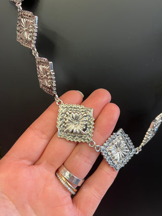 Silver Diamond Concho Necklace