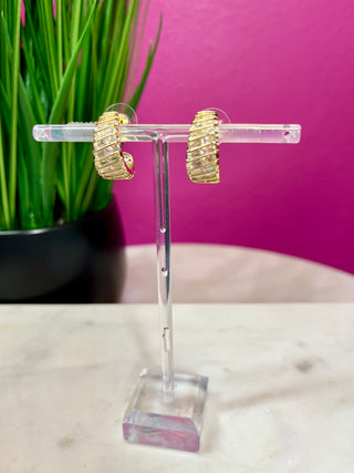 Gold & Diagonal Crystal Hoop Earrings
