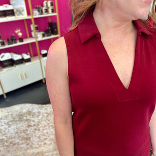 Maroon Essentials Sleeveless Polo Top