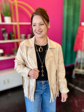 Miranda Bone Suede Fringe Jacket