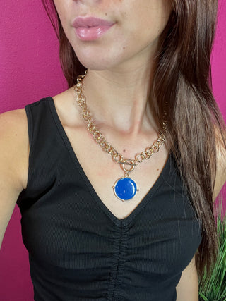 Royal Blue  Enamel Circle Link Necklace