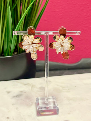 Gold & Pearl Flower Earrings