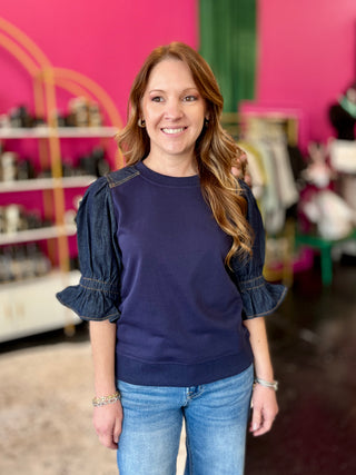Navy Knit & Dark Denim Top