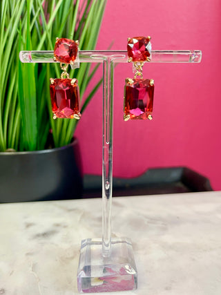 Too Chic Hot Pink Pink Double Crystal Earring