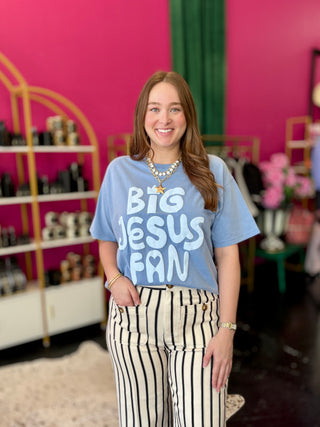 Big Jesus Fan Denim Blue Tee