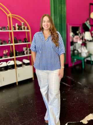 Blue & White Gingham Top