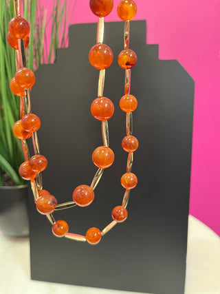 Burnt Orange Ball & Gold 2 Layered Necklace