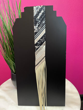 Ivory & Black Print Fringe Twilly