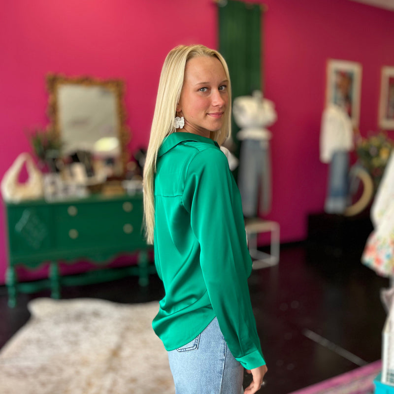 Kelly Green Satin Pull Over Top