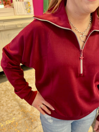 Maroon Essentials Zip Pullover