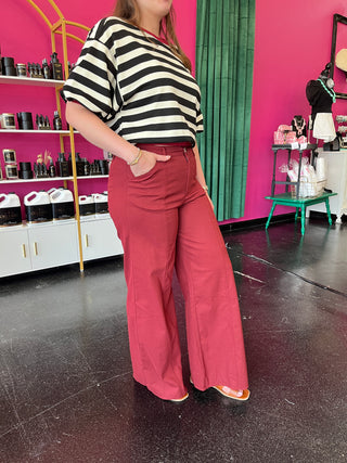 Maroon Front Seam Wide Leg Pants