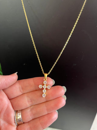 Raimon Gold & Crystal  Dainty Cross Necklace - Water Resistant
