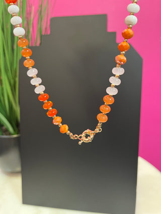 Burnt Orange & White 2 Tone Beaded Necklace