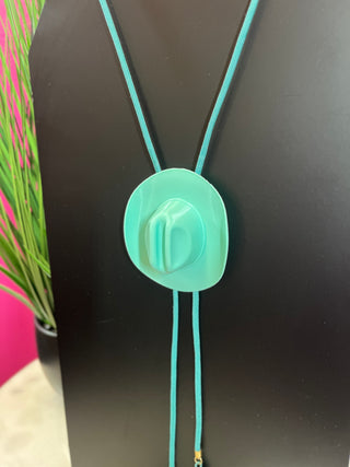 Turquoise Cowboy Hat Bolo Necklace