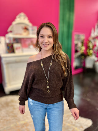 Espresso Off Shoulder Super Soft Sweater