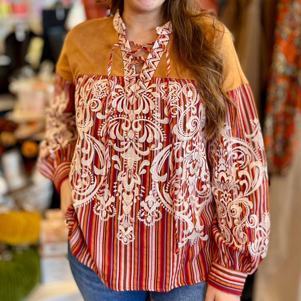 Rust & Ivory Embroidery Top