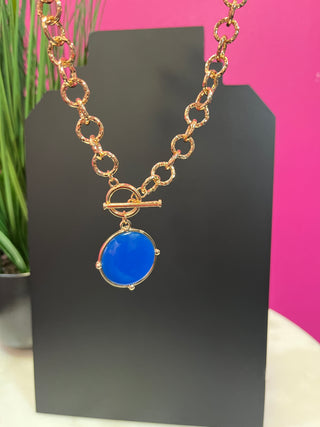 Royal Blue  Enamel Circle Link Necklace