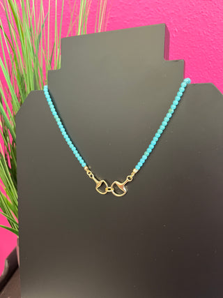 Gold Horsebit & Small Turq Bead Necklace