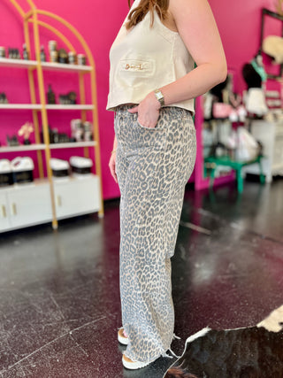 Leopard High Rise Wide Leg Denim Jeans