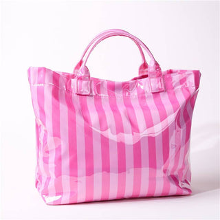 Two Tone Pink Striped Vinyl Lg Tote Bag