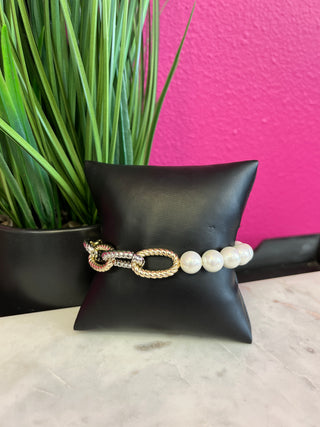 Pearl & Mixed Metal Chain Link Bracelet