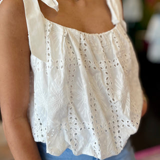 White Eyelet Bubble Top