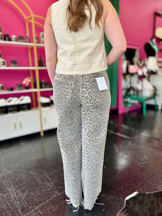 Leopard High Rise Wide Leg Denim Jeans