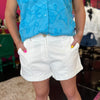 White Front Seam Cuffed Shorts
