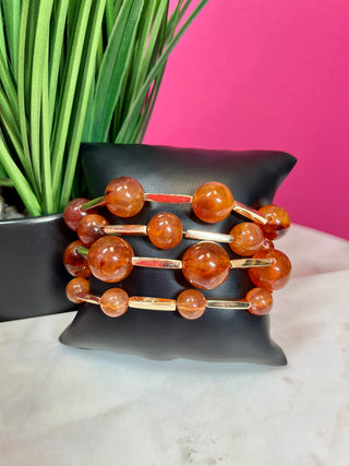 Burnt Orange Ball & Gold Bracelet Set