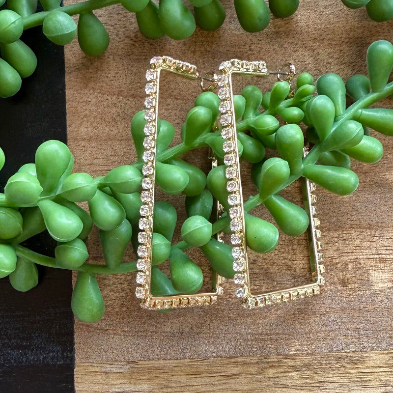Gold Crystal Rectangle Hoop Earrings