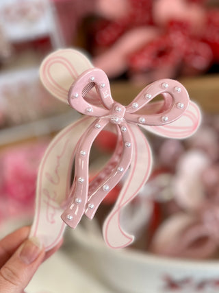 Pink & Pearl Bow Shaped Hair Clip